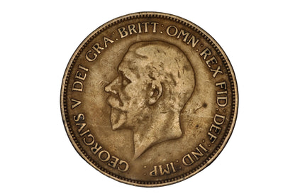 1929 Great Britain One Penny Major Vertical Lamination Error - 1929 George V British Penny Planchet Flaw / Lamination Peel