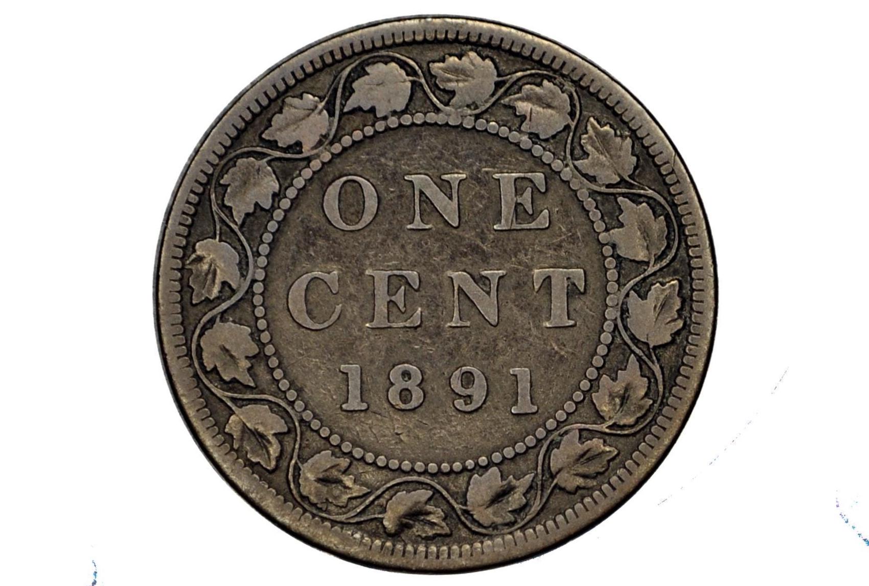 1891 Canadian One Cent - XF (Extremely Fine) Condition - Large Date, Large Leaf, Obv. 2 Variety - 1891 Penny Canada 1 Cent 1891
