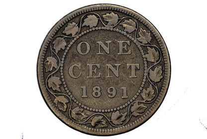1891 Canadian One Cent - XF (Extremely Fine) Condition - Large Date, Large Leaf, Obv. 2 Variety - 1891 Penny Canada 1 Cent 1891