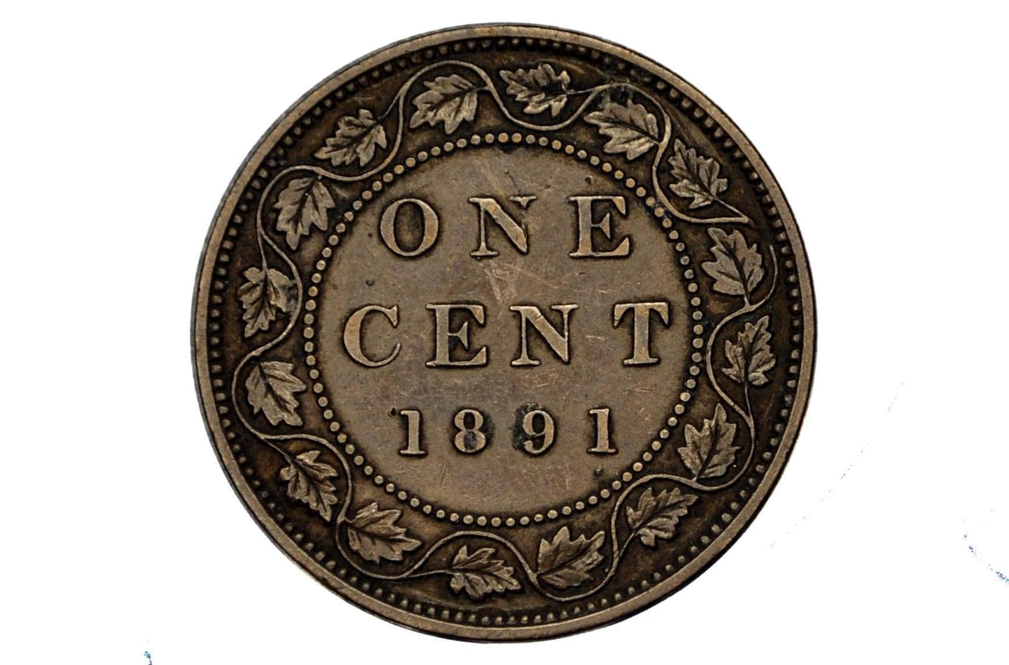 1891 Canadian One Cent - XF (Extremely Fine) Condition - Large Date, Large Leaf, Obv. 2 Variety - 1891 Penny Canada 1 Cent 1891
