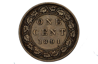 1891 Canadian One Cent - XF (Extremely Fine) Condition - Large Date, Large Leaf, Obv. 2 Variety - 1891 Penny Canada 1 Cent 1891