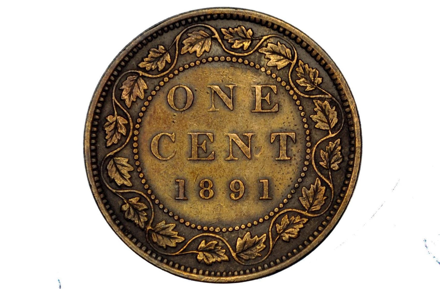 1891 Canadian One Cent - XF (Extremely Fine) Condition - Large Date, Large Leaf, Obv. 2 Variety - 1891 Penny Canada 1 Cent 1891