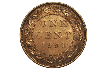 1891 Canadian One Cent - XF (Extremely Fine) Condition - Large Date, Large Leaf, Obv. 2 Variety - 1891 Penny Canada 1 Cent 1891