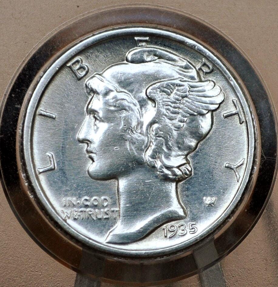 1935 Mercury Silver Dime P,D,S - Choose by Mint Mark and Grade - 1935 Silver Dime 1935 D Mercury Dime 1935 S Winged Liberty Head Dime