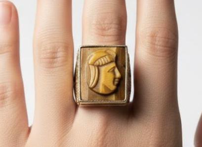 Vintage Thick Art Deco Silver Tiger's Eye Centurion Cameo Ring - Size 9 - Stamped and Tested Silver - Greco Roman Cameo Ring