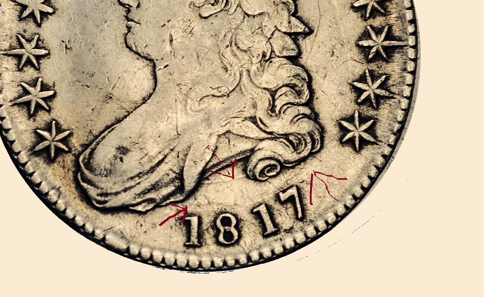 1817 Capped Bust Half Dollar - XF, Cleaned, Die Clash - Great Date - 1817 Half Dollar US Half Dollar 1817, Rare Early Half, Low Mintage Date