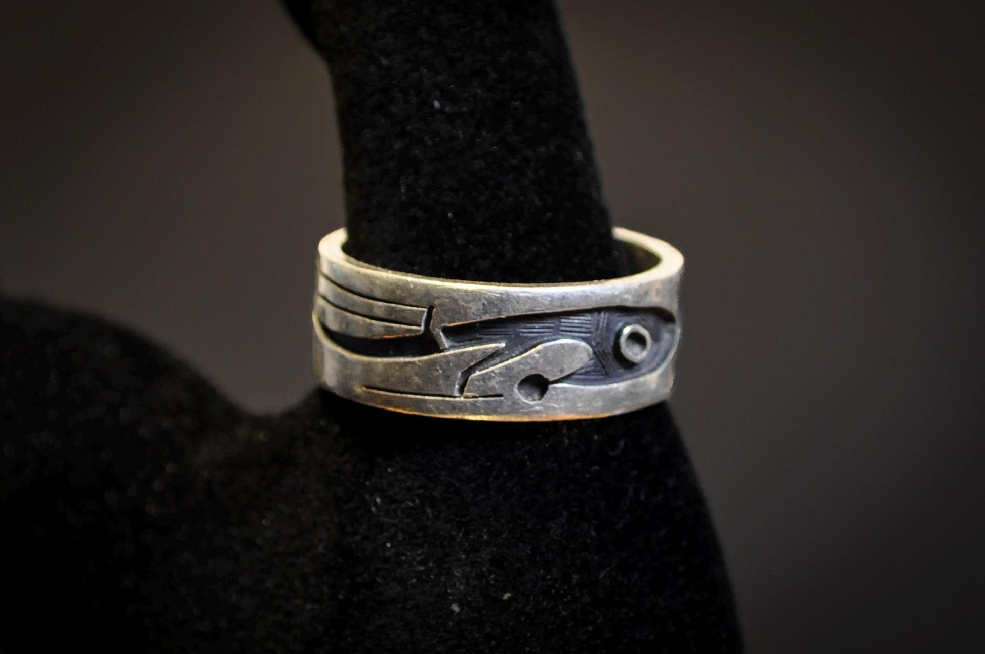 Vintage Hopi Sterling Silver Overlay Ring Size 11.5 - Signed Native American Sterling Silver Spiral Overlay Band Size 11.5