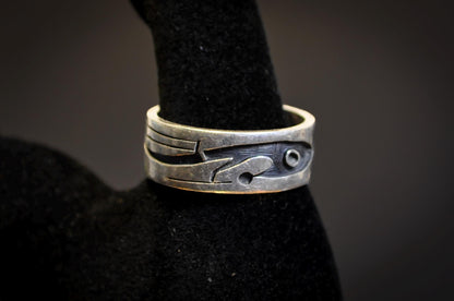 Vintage Hopi Sterling Silver Overlay Ring Size 11.5 - Signed Native American Sterling Silver Spiral Overlay Band Size 11.5