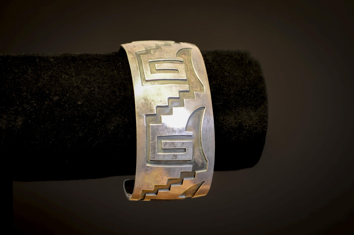 Geometric Navajo Cuff Sterling Silver "Micheal Tahe" Stamped - Stamped Geometric Antique Navajo Cuff Bracelet Sterling Silver