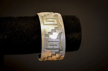 Geometric Navajo Cuff Sterling Silver "Micheal Tahe" Stamped - Stamped Geometric Antique Navajo Cuff Bracelet Sterling Silver
