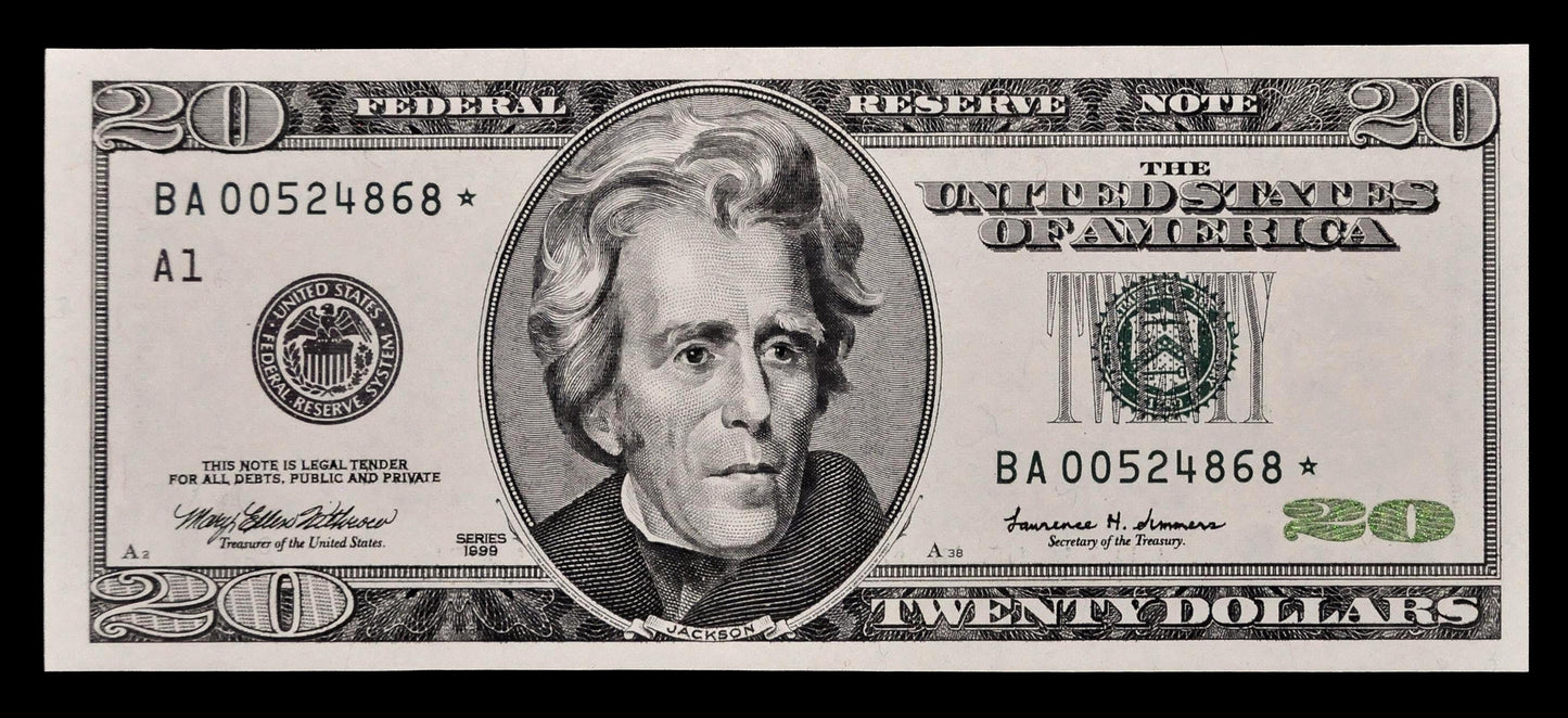 1999 U.s. Low Serial Number 20 Dollar Star Note - Uncirculated (Unc) - 1999 Twenty Dollar Star Note - Fr.2085-A*