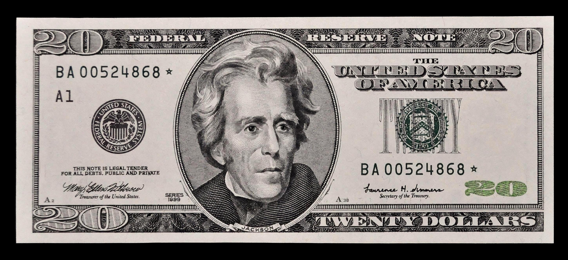 1999 U.s. Low Serial Number 20 Dollar Star Note - Uncirculated (Unc) - 1999 Twenty Dollar Star Note - Fr.2085-A*