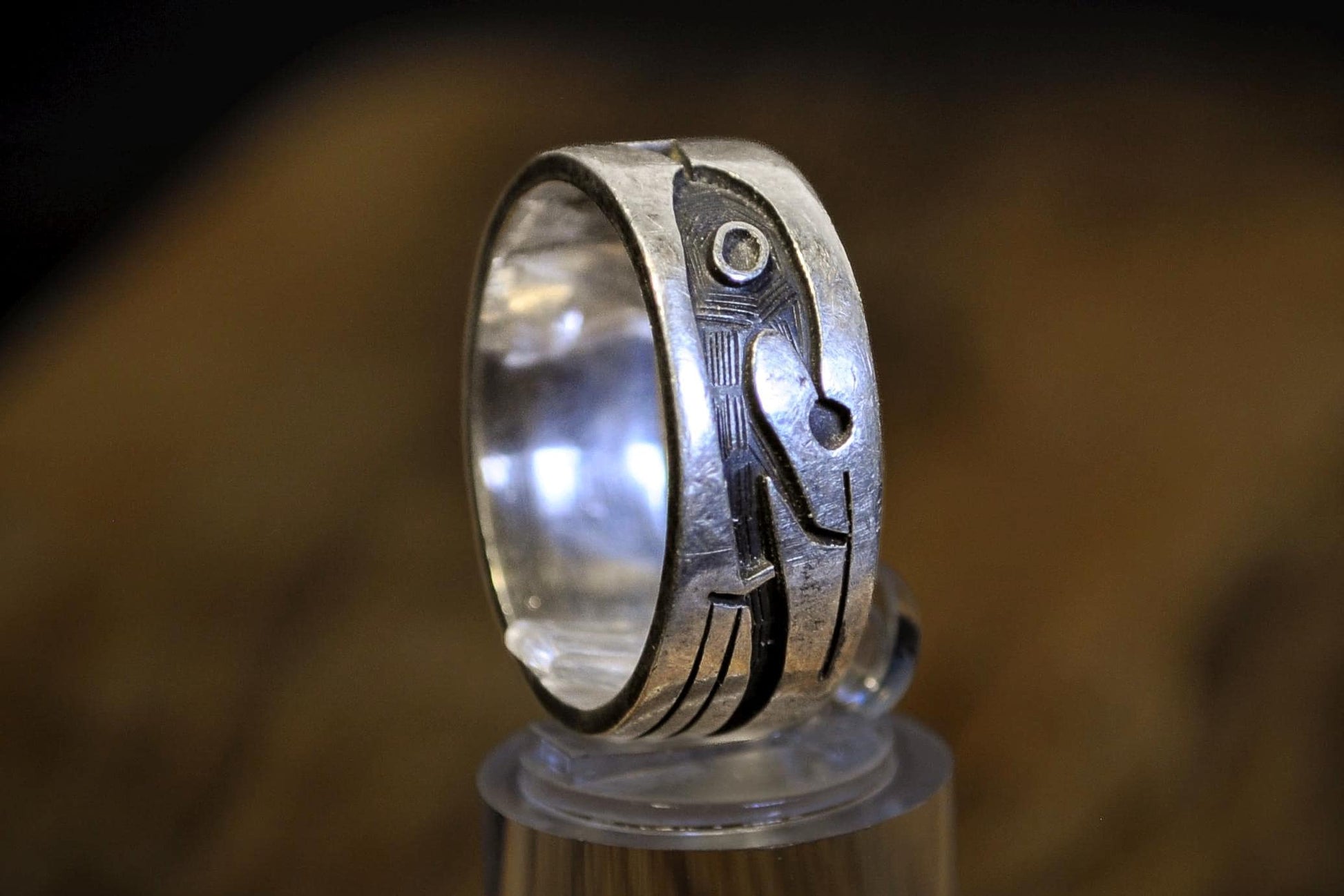 Vintage Hopi Sterling Silver Overlay Ring Size 11.5 - Signed Native American Sterling Silver Spiral Overlay Band Size 11.5