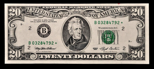 1993 Federal Reserve 20 Dollar Star Note - New York (B) Issue - Uncirculated (UNC) - 1993 Twenty Dollar Green Seal Star Note - Fr.2079-B*