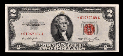 1953 Star Legal Tender 2 Dollar Note - Choice Extremely Fine (Xf+) - 1953 Red Seal Two Dollar U.s. Star Note - Fr#1509*