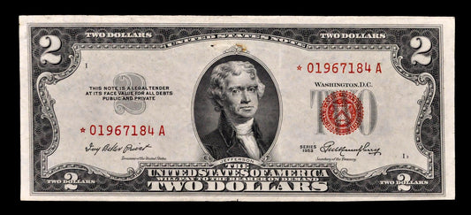 1953 Star Legal Tender 2 Dollar Note - Choice Extremely Fine (Xf+) - 1953 Red Seal Two Dollar U.s. Star Note - Fr#1509*