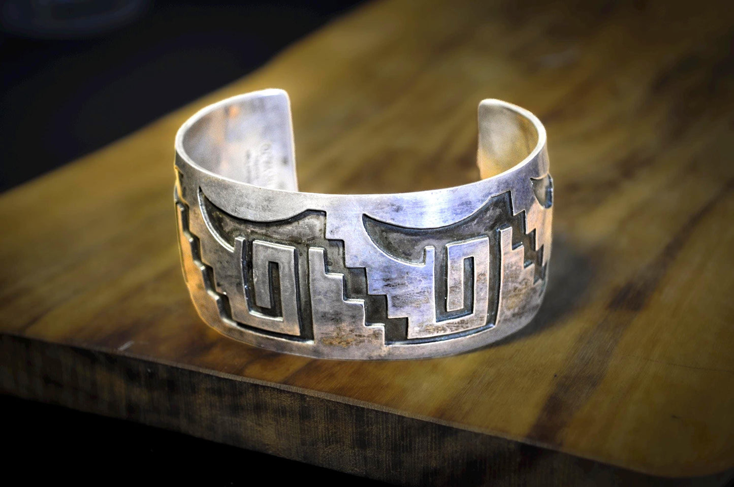 Geometric Navajo Cuff Sterling Silver "Micheal Tahe" Stamped - Stamped Geometric Antique Navajo Cuff Bracelet Sterling Silver