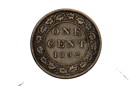 1892 Canadian One Cent - XF (Extremely Fine) Condition - Queen Victoria - 1892 Large Cent - 1892 Penny Canada 1 Cent 1892