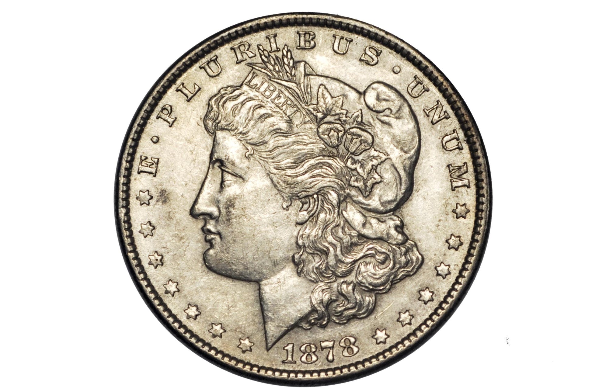 1878 Morgan Silver Dollar Reverse of 79 - Seven Feathers - AU50 (About Uncirculated) Grade - 1878 Seven Feathers - 7 Tailfeathers Reverse of 1879