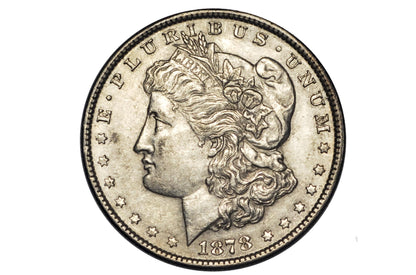 1878 Morgan Silver Dollar Reverse of 79 - Seven Feathers - AU50 (About Uncirculated) Grade - 1878 Seven Feathers - 7 Tailfeathers Reverse of 1879