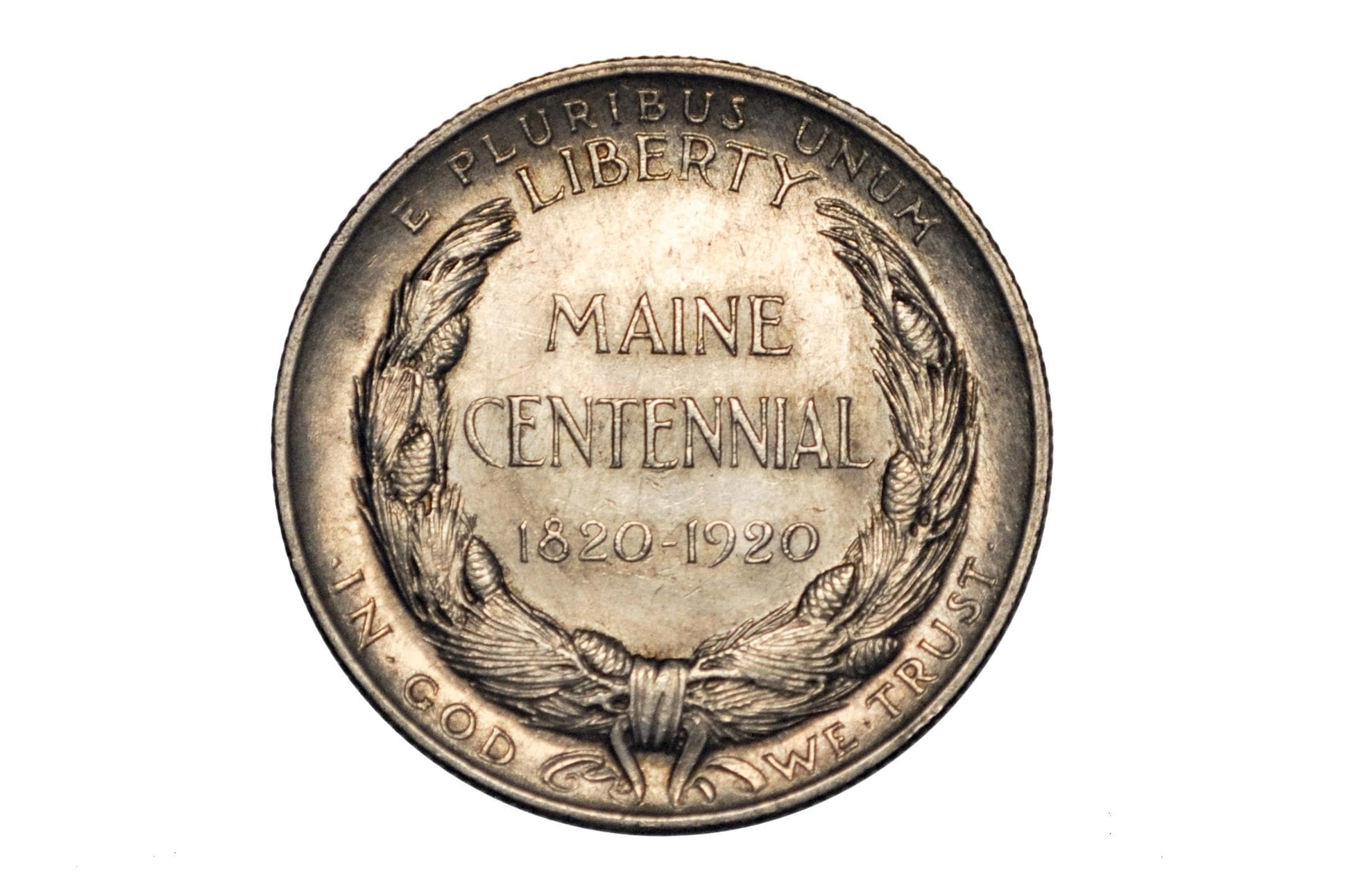 1920 Maine Centennial Half Dollar - AU (Toned) - State of Maine Silver Commemorative Half Dollar 1920, Scarce