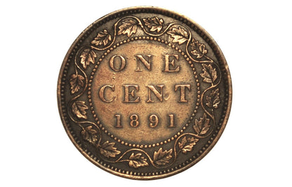 1891 Canadian One Cent - XF (Extremely Fine) Condition - Large Date, Large Leaf, Obv. 2 Variety - 1891 Penny Canada 1 Cent 1891