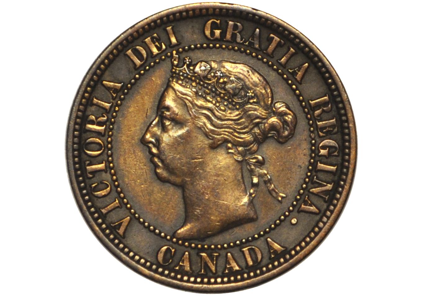 1891 Canadian One Cent - XF (Extremely Fine) Condition - Large Date, Large Leaf, Obv. 2 Variety - 1891 Penny Canada 1 Cent 1891
