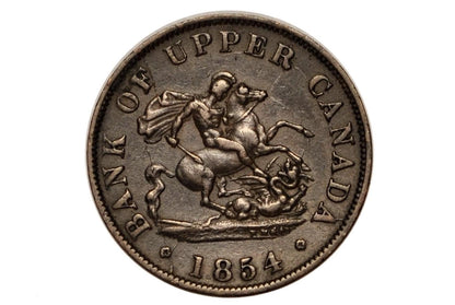 1854 Bank of Upper Canada Half Penny - 1/2 Penny Bank Token - VF/XF Condition - 1854 Bank Token One Half Penny - 1854 Canadian Large Cent
