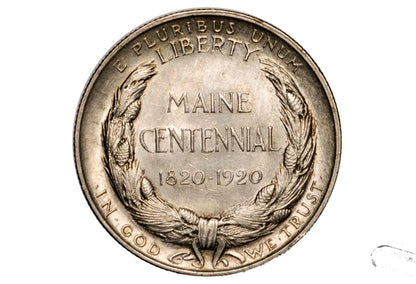 1920 Maine Centennial Half Dollar - AU (Toned) - State of Maine Silver Commemorative Half Dollar 1920, Scarce