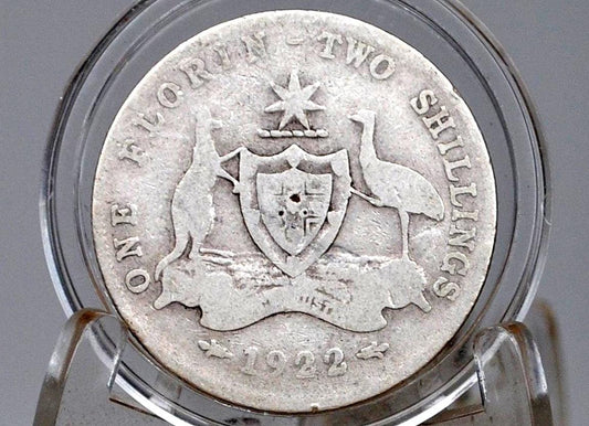 Rarer 1922 One Florin/Two Shillings Australia - G/VG Condition - King George V - Australian One Florin 1922
