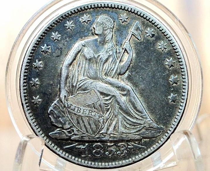 1853 Seated Liberty Half Dollar - AU Grade / Condition, Beautiful Coin, Lustrous - 1853 Liberty Seated Silver Half Dollar 1853 - Authentic