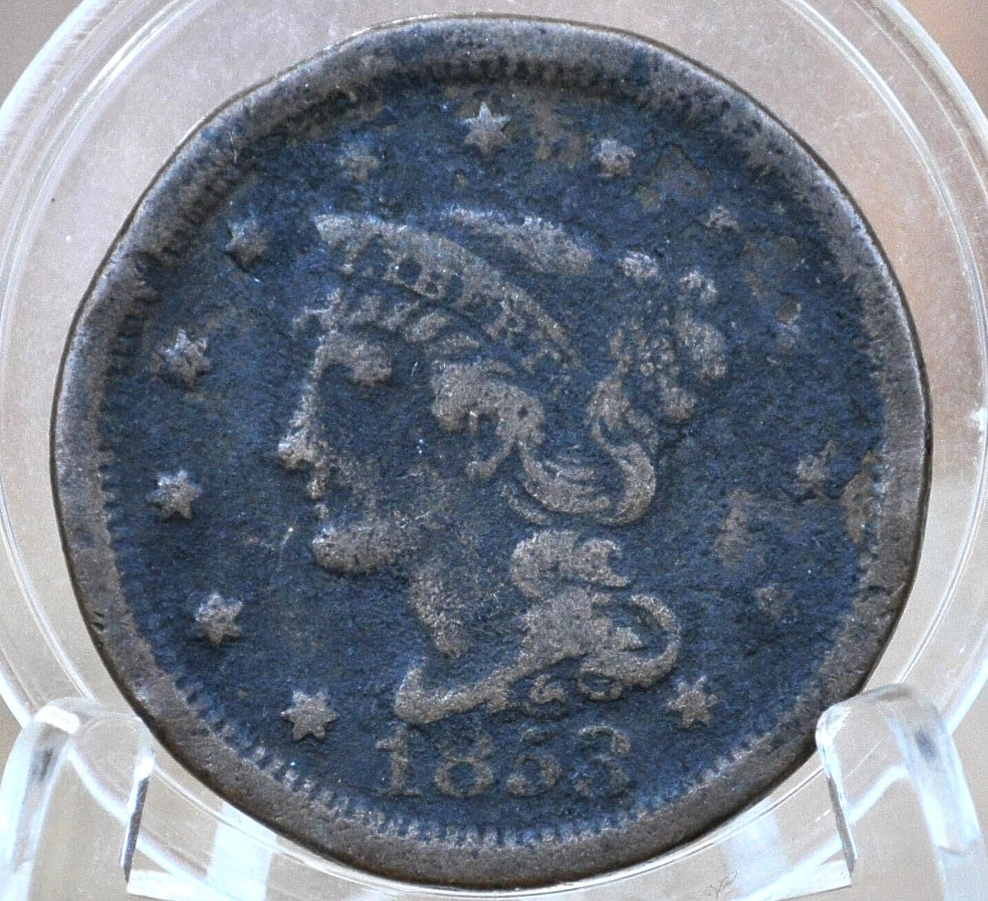 1853 Braided Hair Large Cent - VG-F Details, Corrosion - 1853 Coronet Cent 1853 US Large Cent Braided Hair 1839 to 1857