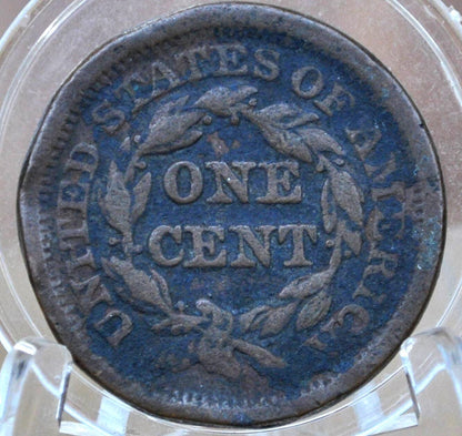 1853 Braided Hair Large Cent - VG-F Details, Corrosion - 1853 Coronet Cent 1853 US Large Cent Braided Hair 1839 to 1857