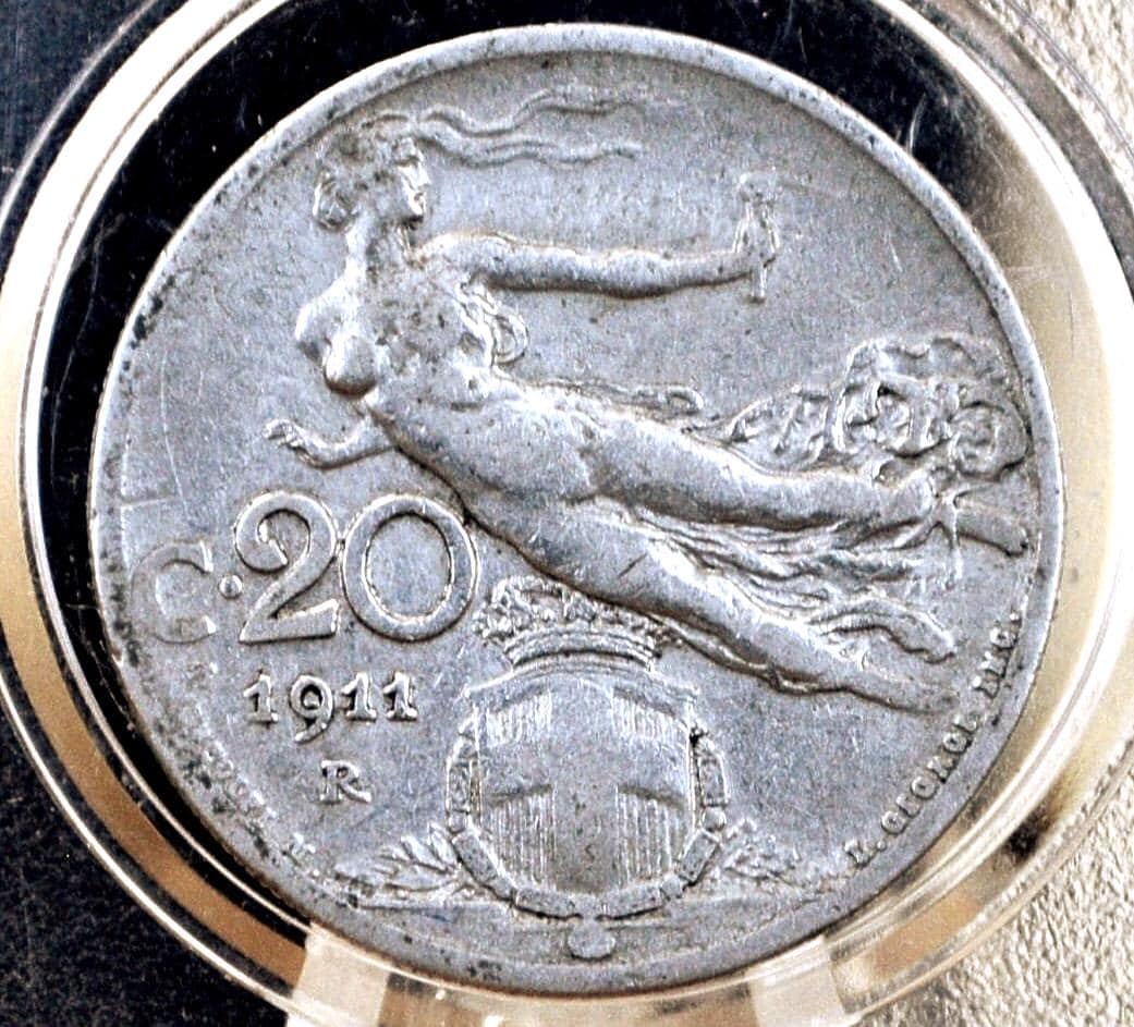 1911 Italian 20 Centesimi Coin - Vittorio Emanuele III - C.20 - F (Fine) Condition; Beautiful Design & Artwork - Italy 20 Centesimi