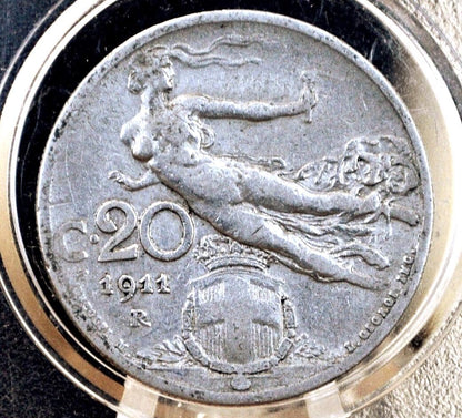 1911 Italian 20 Centesimi Coin - Vittorio Emanuele III - C.20 - F (Fine) Condition; Beautiful Design & Artwork - Italy 20 Centesimi