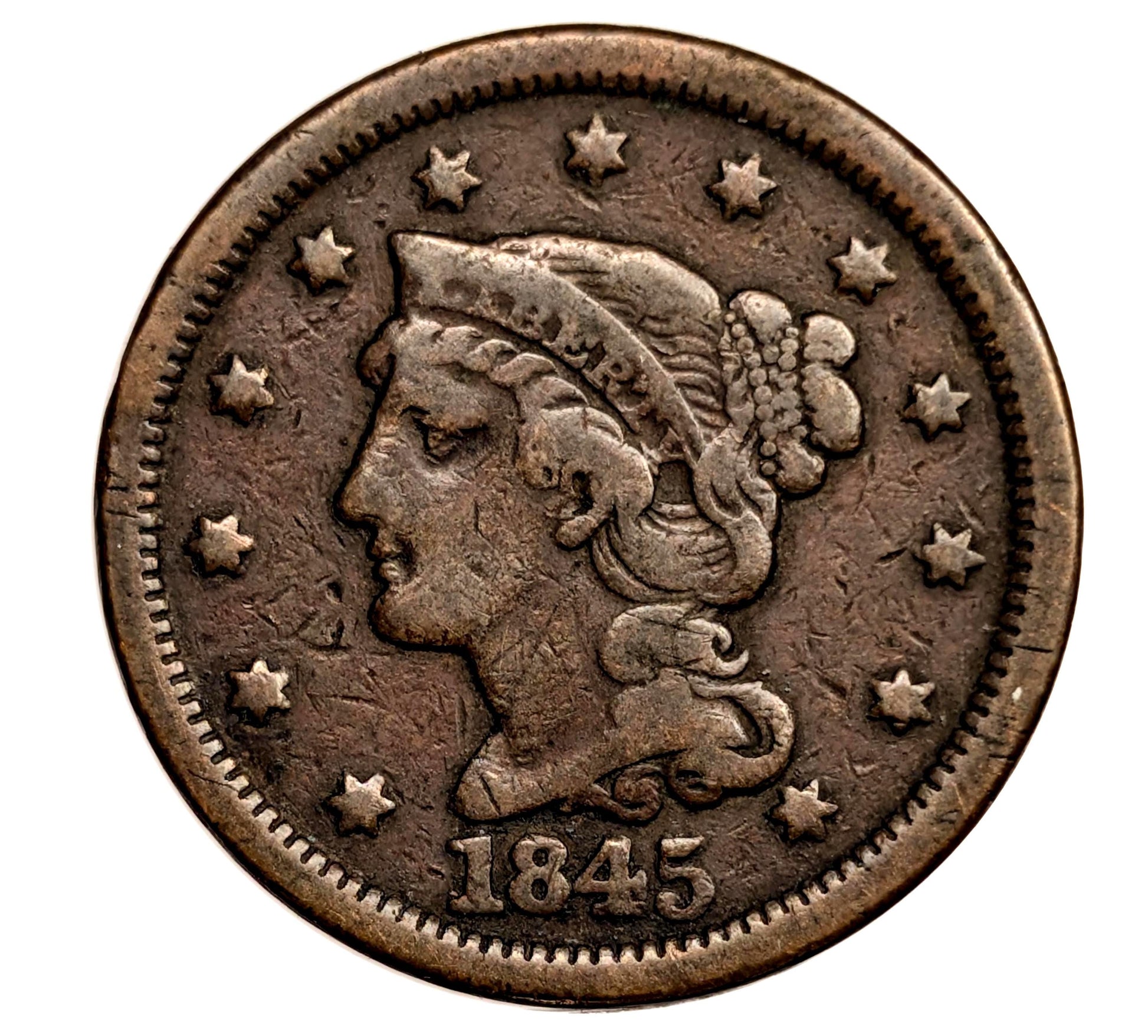1851 Brothel Token Made From U.S. Large Cent "ONE C*NT" - Initials on the obverse