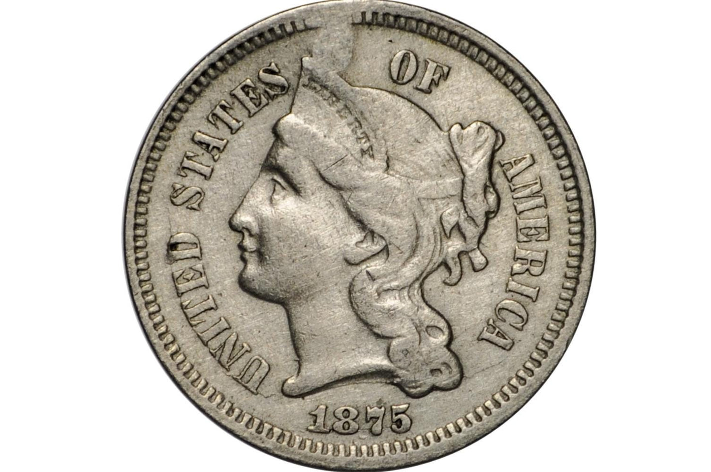 1875 Three Cent Nickel US Coin - VF (Very Fine) Grade / Condition, Better Date! - Civil War Era - 3 Cent Coin 1875 - Only 228,000 Minted