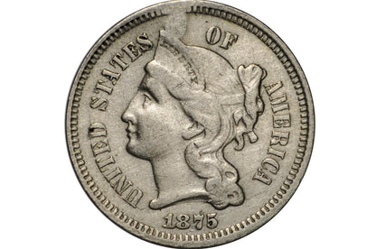 1875 Three Cent Nickel US Coin - VF (Very Fine) Grade / Condition, Better Date! - Civil War Era - 3 Cent Coin 1875 - Only 228,000 Minted