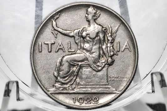 1922 1 Lira - L.1 Italian Coin 1922 - Great Detail, Beautiful Coin - 1922 L1 Italy One lire - Nickel Composition