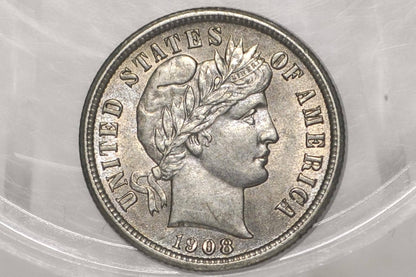 1908 Barber Silver Dime - Choose by Mint & Grade / Condition - 1908 S Barber Dime - 1908 US One Dime