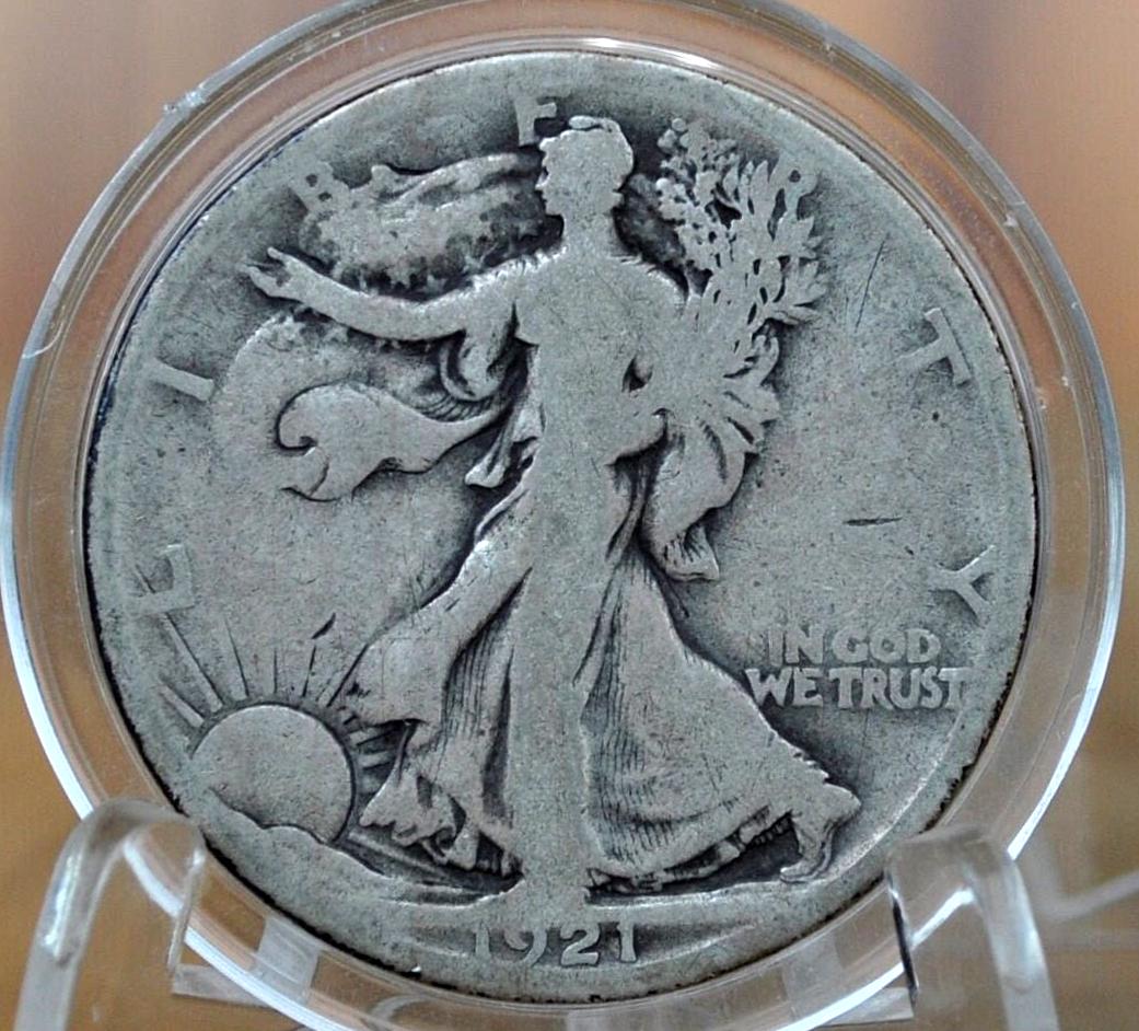 1921-S Walking Liberty Silver Half Dollar - G (Good) -Key Date- San Francisco Mint- 1921 S Wlh - Half Dollar 1921S Liberty Walking Half