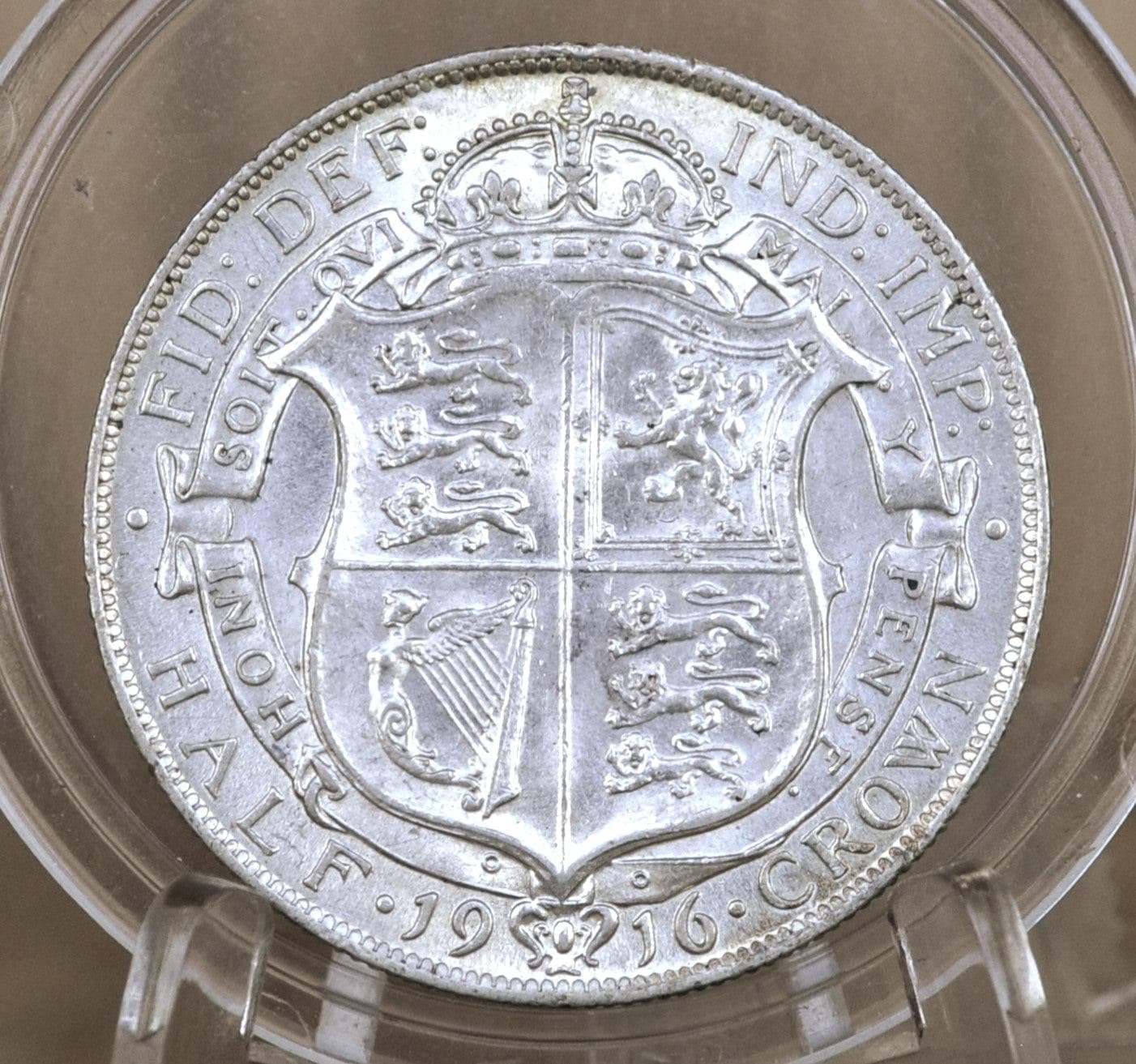 1916 Great Britain Half Crown - AU58 (About Uncirculated), Beautiful Mint Luster - Silver 1/2 Crown 1916 United Kingdom HalfCrown Silver UK