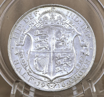 1916 Great Britain Half Crown - AU58 (About Uncirculated), Beautiful Mint Luster - Silver 1/2 Crown 1916 United Kingdom HalfCrown Silver UK
