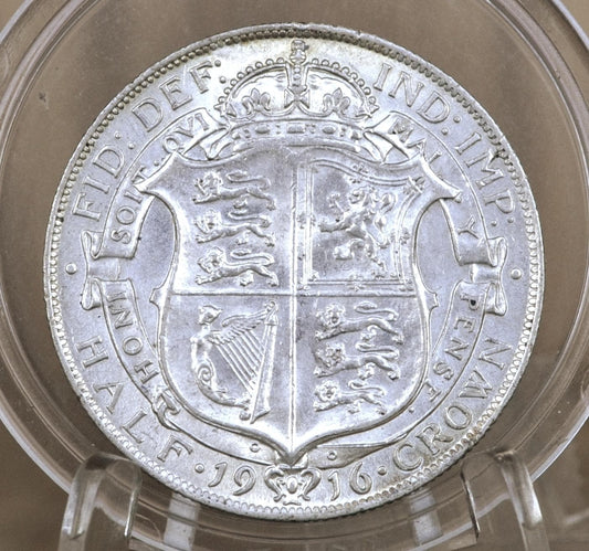 1916 Great Britain Half Crown - AU58 (About Uncirculated), Beautiful Mint Luster - Silver 1/2 Crown 1916 United Kingdom HalfCrown Silver UK
