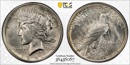 1921 Peace Silver Dollar -Choice Unc. Details - 1921 High Relief Peace Dollar Silver - Very High Grade, Key Date