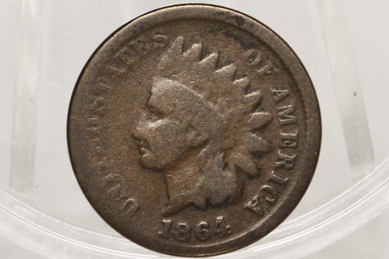 1864-L Indian Head Penny - VF, Damaged, Affordable Coin - 1864 L Cent - Bronze Variety L Cent