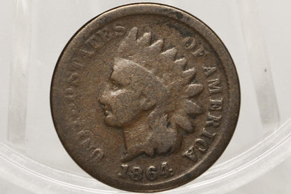 1864-L Indian Head Penny - VF, Damaged, Affordable Coin - 1864 L Cent - Bronze Variety L Cent