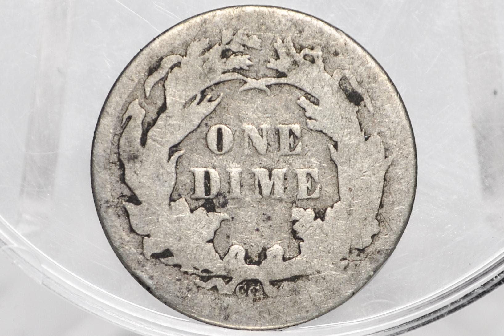 1877-CC Seated Liberty Dime - F/VF Details, Dented - Carson City Mint - 1877CC Silver Dime / 1877 Liberty Dime - Carson City Nevada
