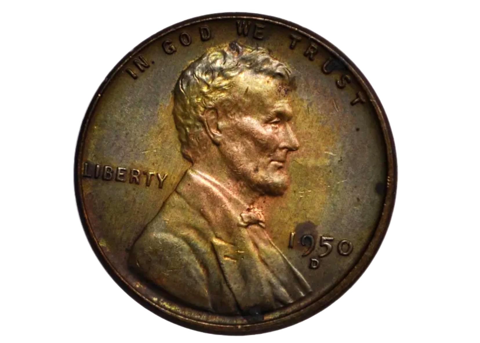 1950-D Unique Lincoln Oxidized Penny - United States One Cent Lincoln Oxidized Penny
