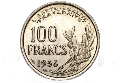 1958-B French 100 Francs Coin - UNC - Rarer Date - One Hundred Franc Coin 1958 France - French Coins